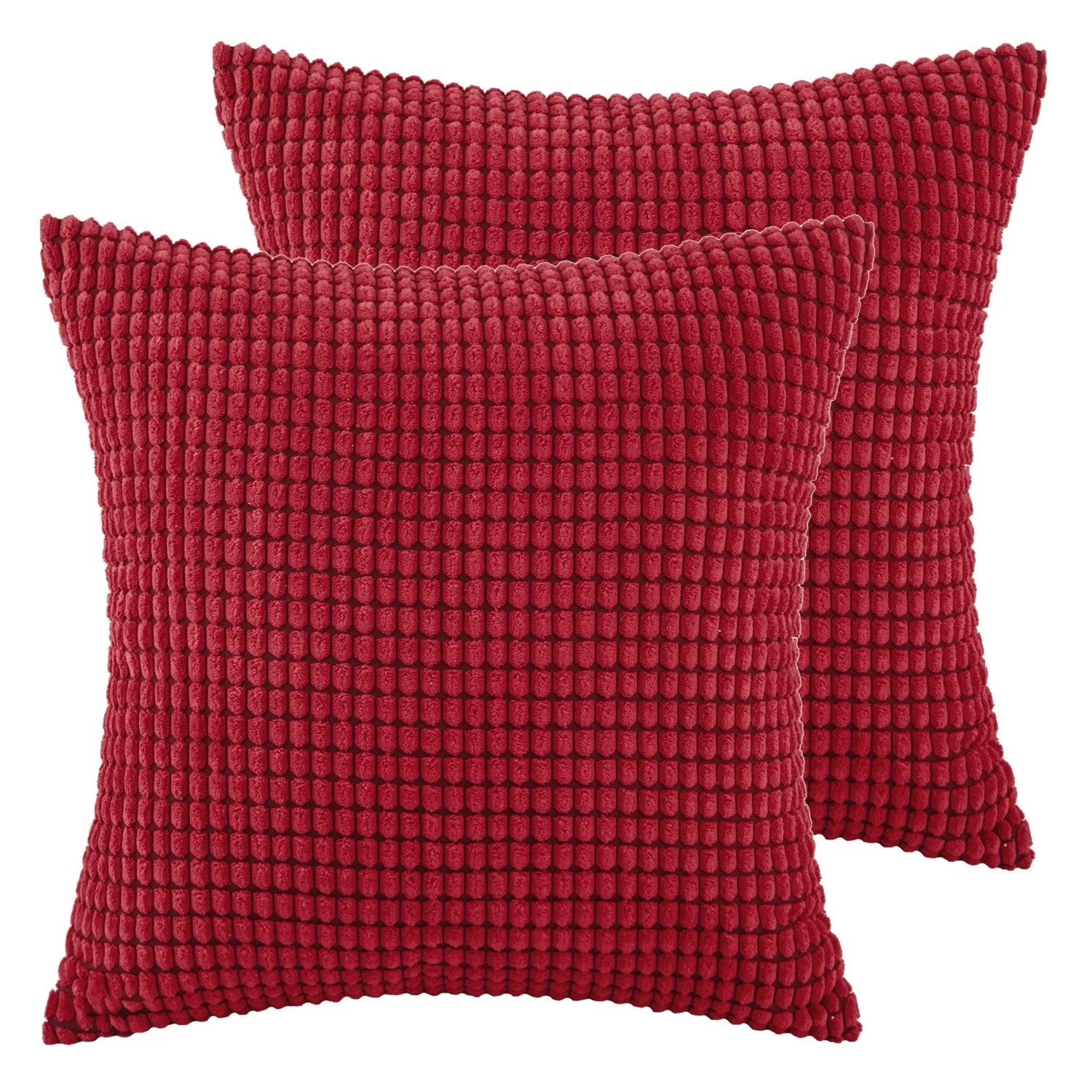 Soft Corduroy Corn Striped Velvet Series Decorative Throw Pillow, 22" X 22", Red, 2 Pack
