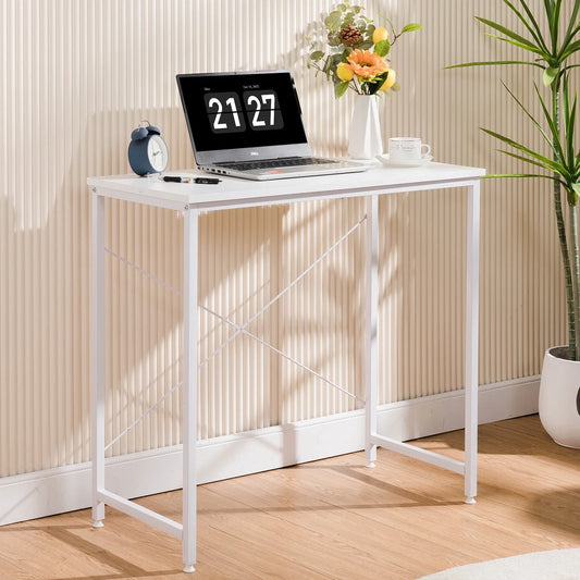 Small Computer Desk 32 Inch Writing Desk Metal Frame Modern Simple Style for Home Office Study,White
