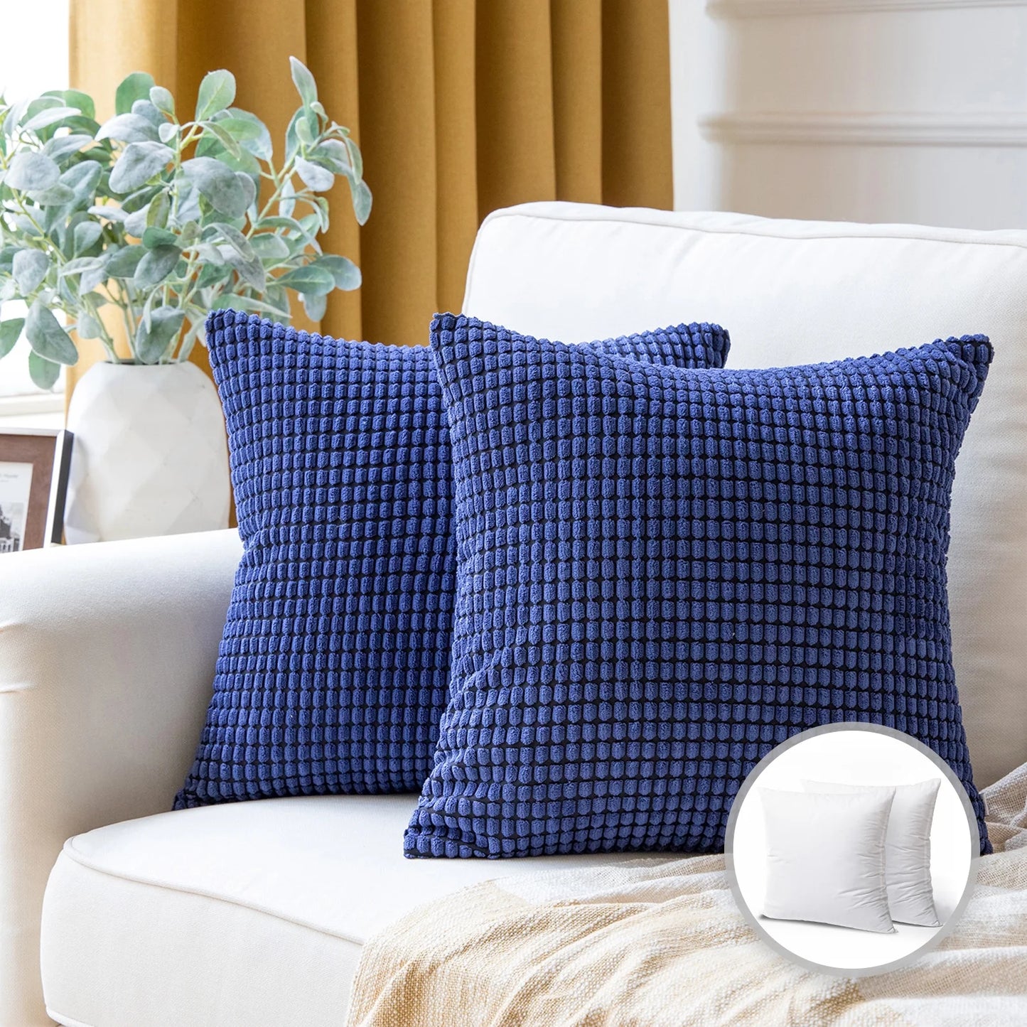 Soft Corduroy Corn Striped Velvet Series Decorative Throw Pillow, 22" X 22", Red, 2 Pack