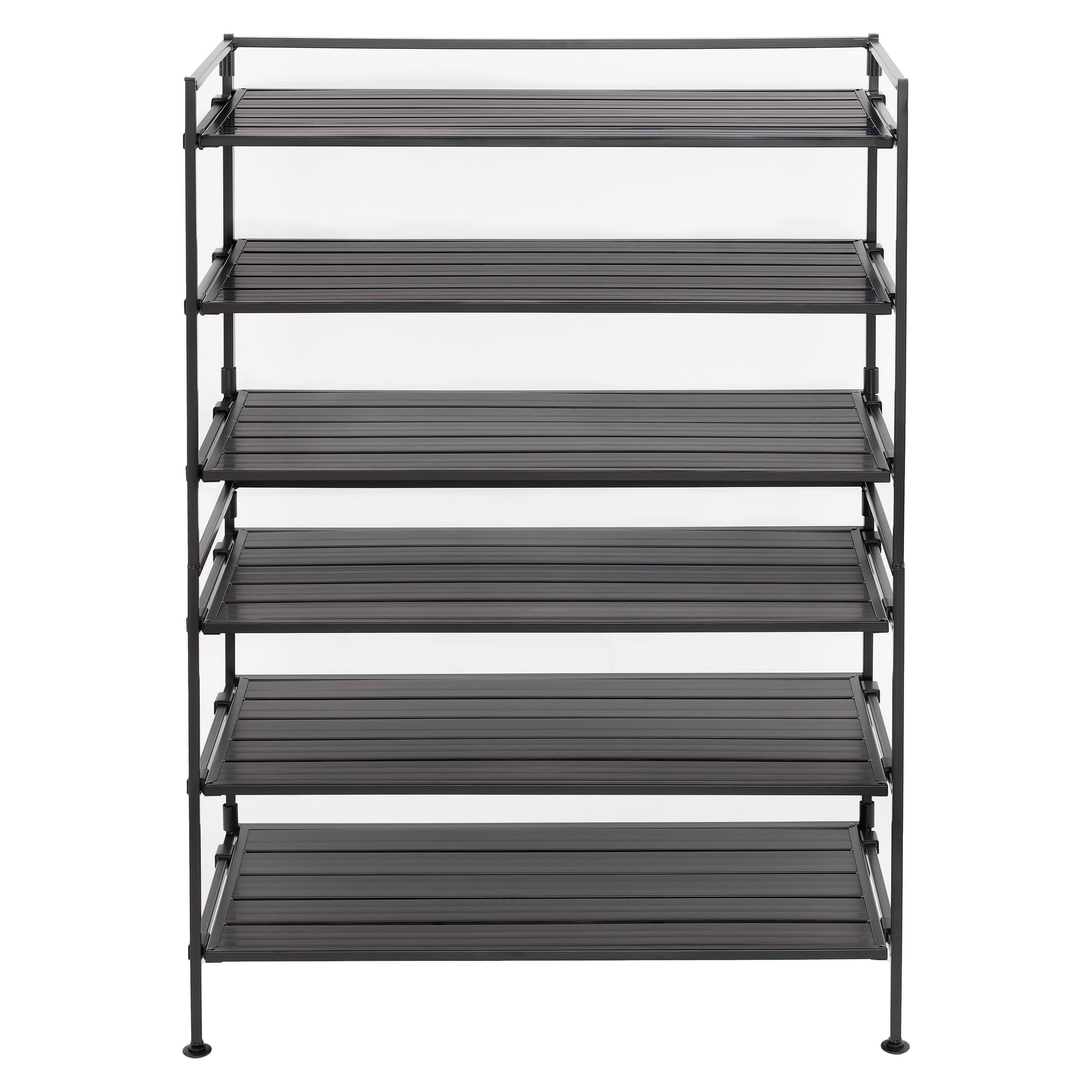 3-Tier Stackable Interlock 12-Pair Resin Slat Sturdy Metal Frame Shoe Storage Rack Organizer, Espresso Slat