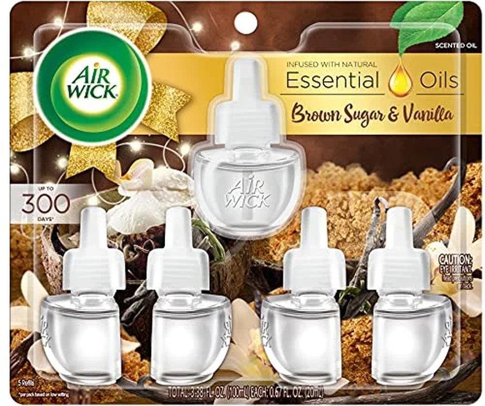 Plug-In Scented Oil Air Freshener Warmer Refills, Brown Sugar and Vanilla, 5 Count