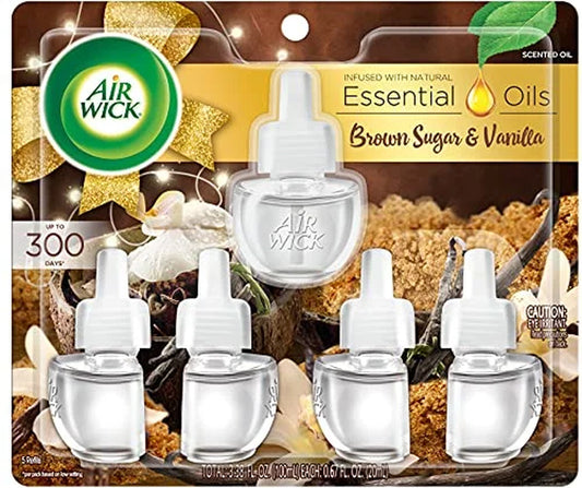 Plug-In Scented Oil Air Freshener Warmer Refills, Brown Sugar and Vanilla, 5 Count