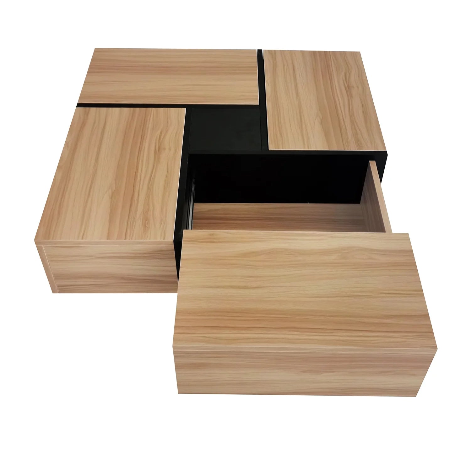 Unique Coffee Table, Side End Table with 4 Hidden Storage Compartments, Extendable Sliding Tabletop Accent Table for Living Room, Brown