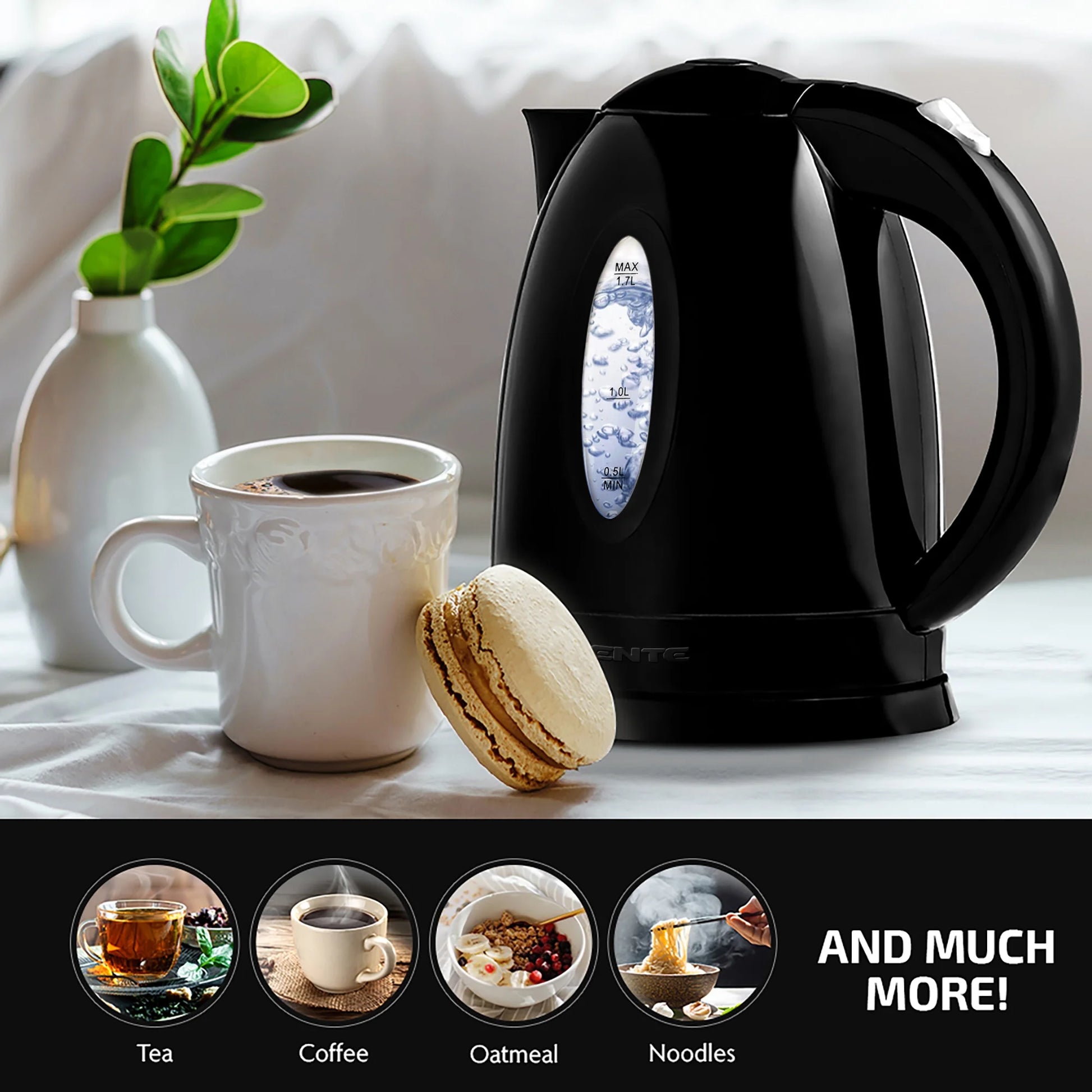 Electric Kettle Hot Water Heater 1.7 Liter - BPA Free Fast Boiling Cordless Water Warmer - Auto Shut off Instant Water Boiler for Coffee & Tea Pot - Black KP72B