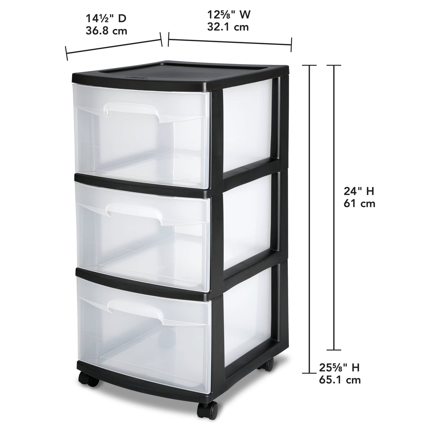 Storage Drawer, 3 Drawer Slim Plastic Storage Cart with Clear Pull Out Drawers, Black