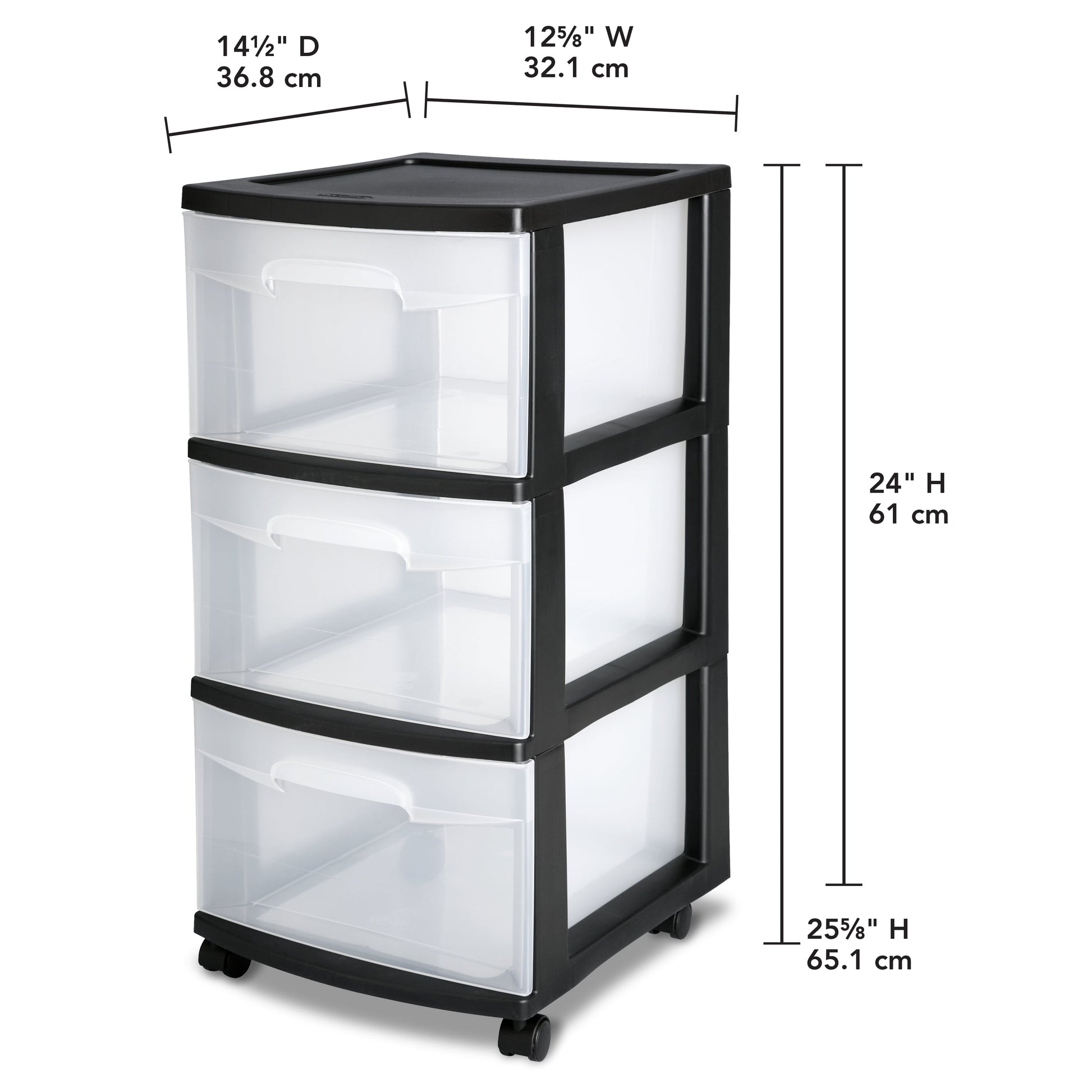 Storage Drawer, 3 Drawer Slim Plastic Storage Cart with Clear Pull Out Drawers, Black