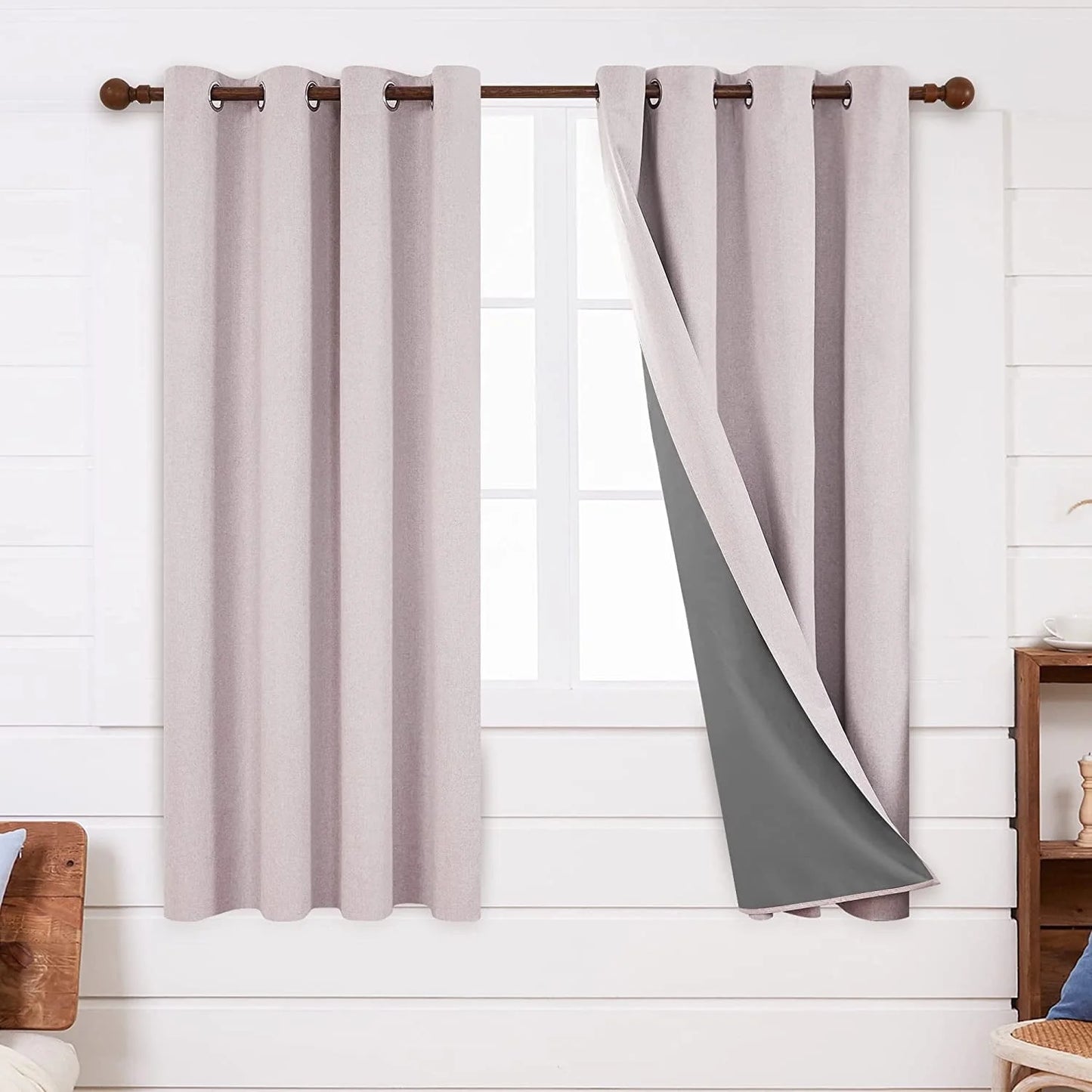 Total Blackout Curtains 2 Panels, Grommet Curtains Total Light Blocking Curtain, Soundproof Curtains for Bedroom (Khaki, 42W X 95L Inch)