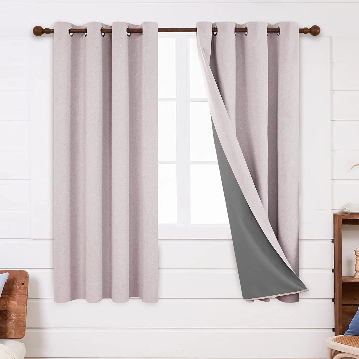 Total Blackout Curtains 2 Panels, Grommet Curtains Total Light Blocking Curtain, Soundproof Curtains for Bedroom (Khaki, 42W X 95L Inch)