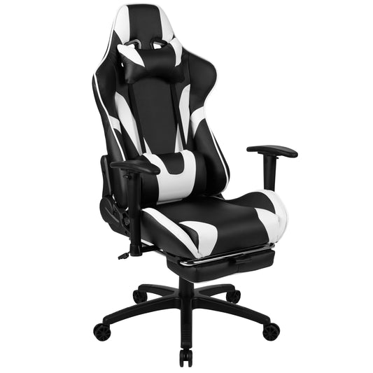 X30 Gaming Chair Racing Office Ergonomic Computer Chair with Fully Reclining Back and Slide-Out Footrest in Black Leathersoft