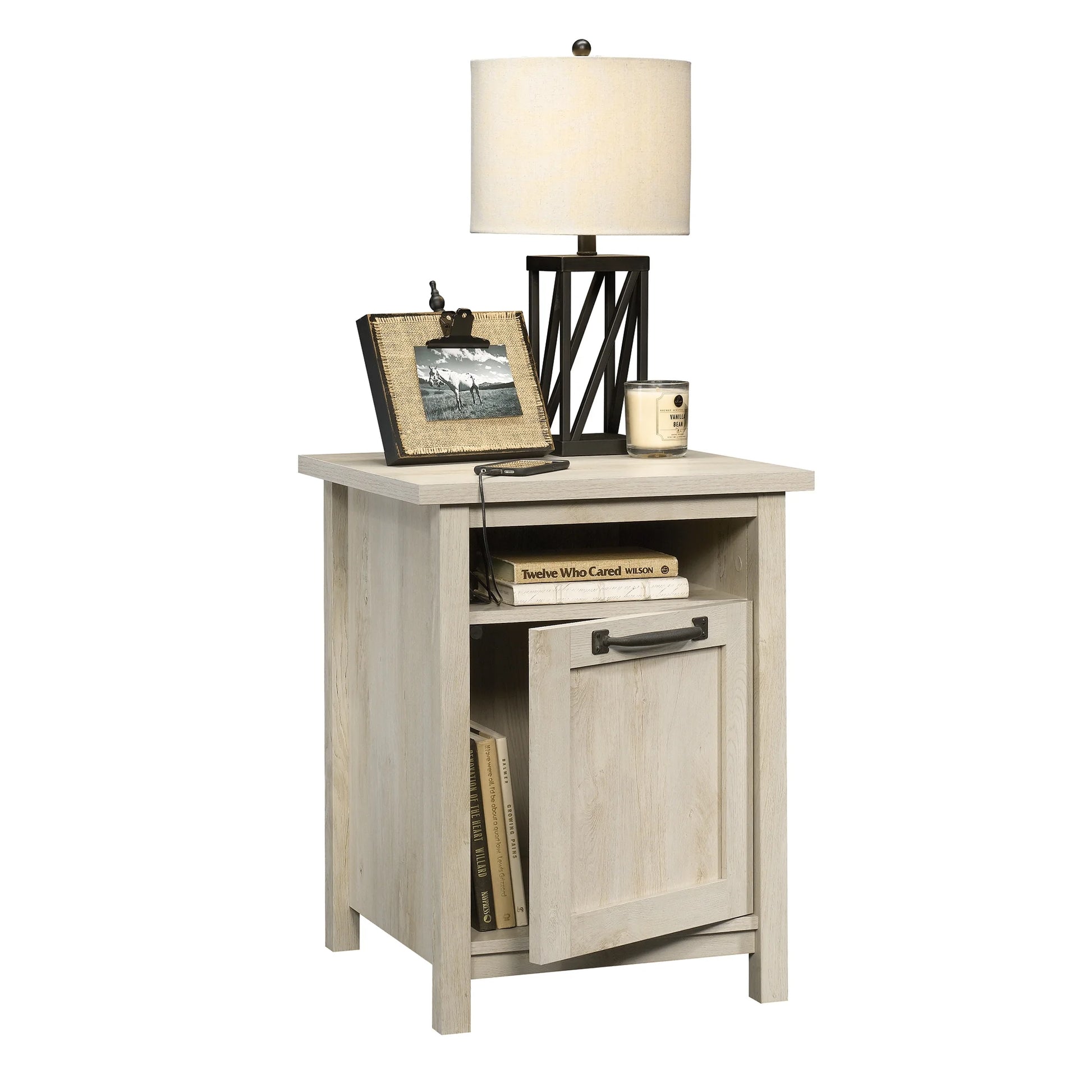 Modern Farmhouse USB Nightstand, Rustic White Finish