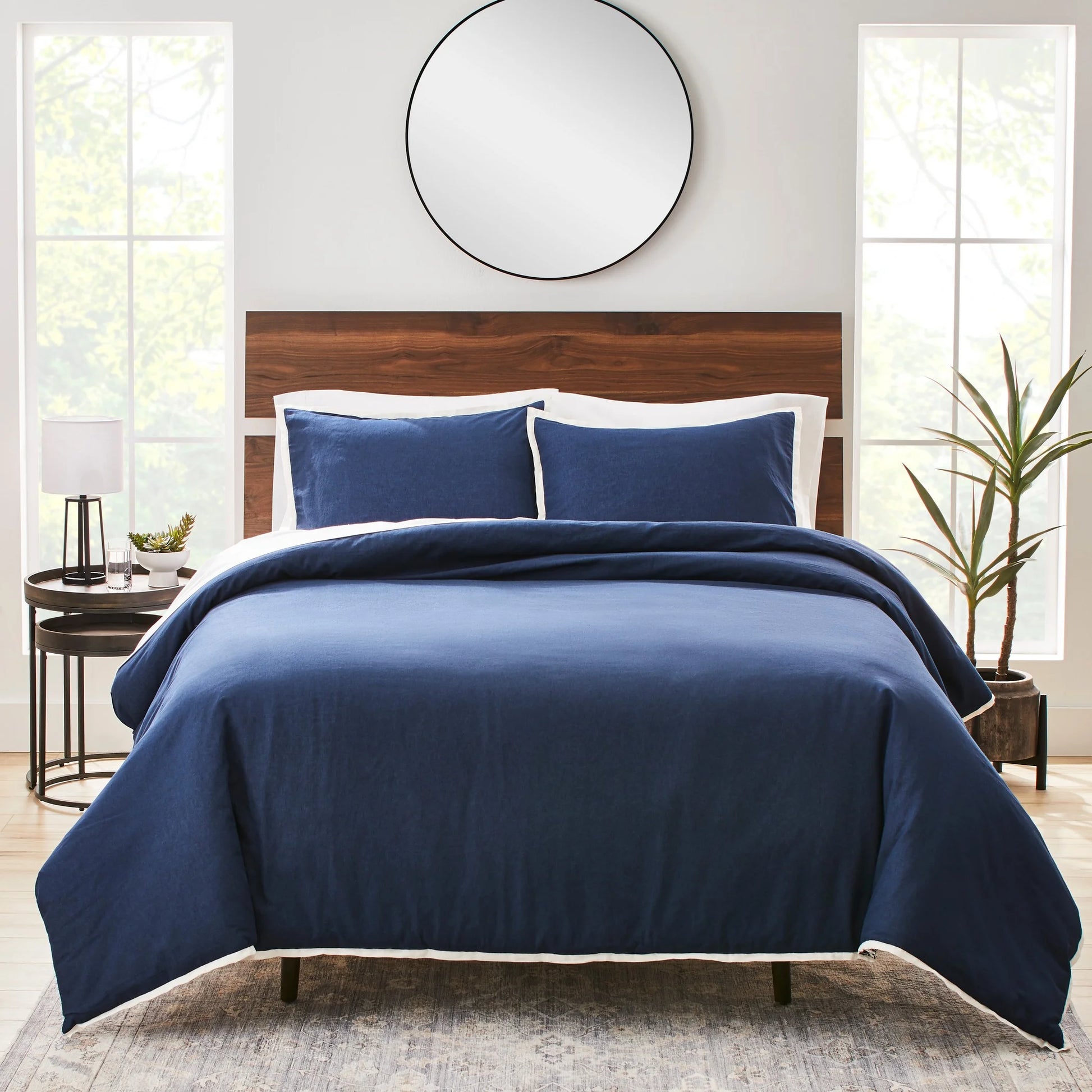 3-Piece Navy Linen Duvet Cover Set, Full/Queen