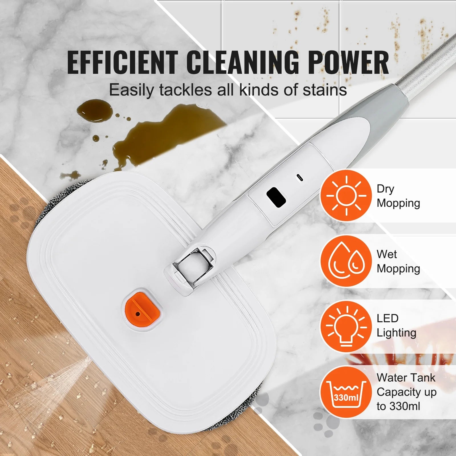 Cordless Electric Mop Electric Spin Mop with LED Headlight and Water Spray