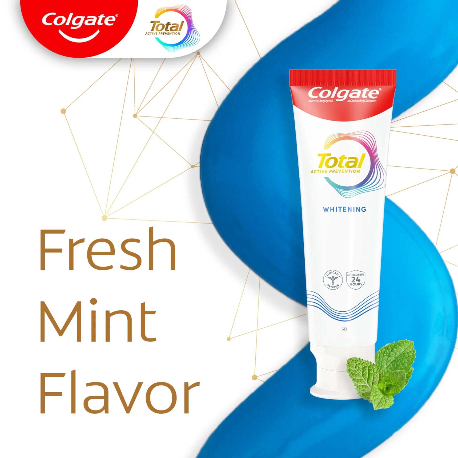Total Active Prevention Whitening Gel Toothpaste, Mint, 2 Pack, 5.1 Oz