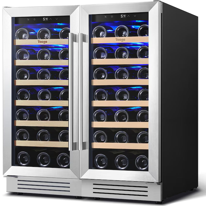 30-In W 66 -Bottles Stainless Steel Dual Zone Cooling Built-In/Freestanding Indoor Wine Cooler