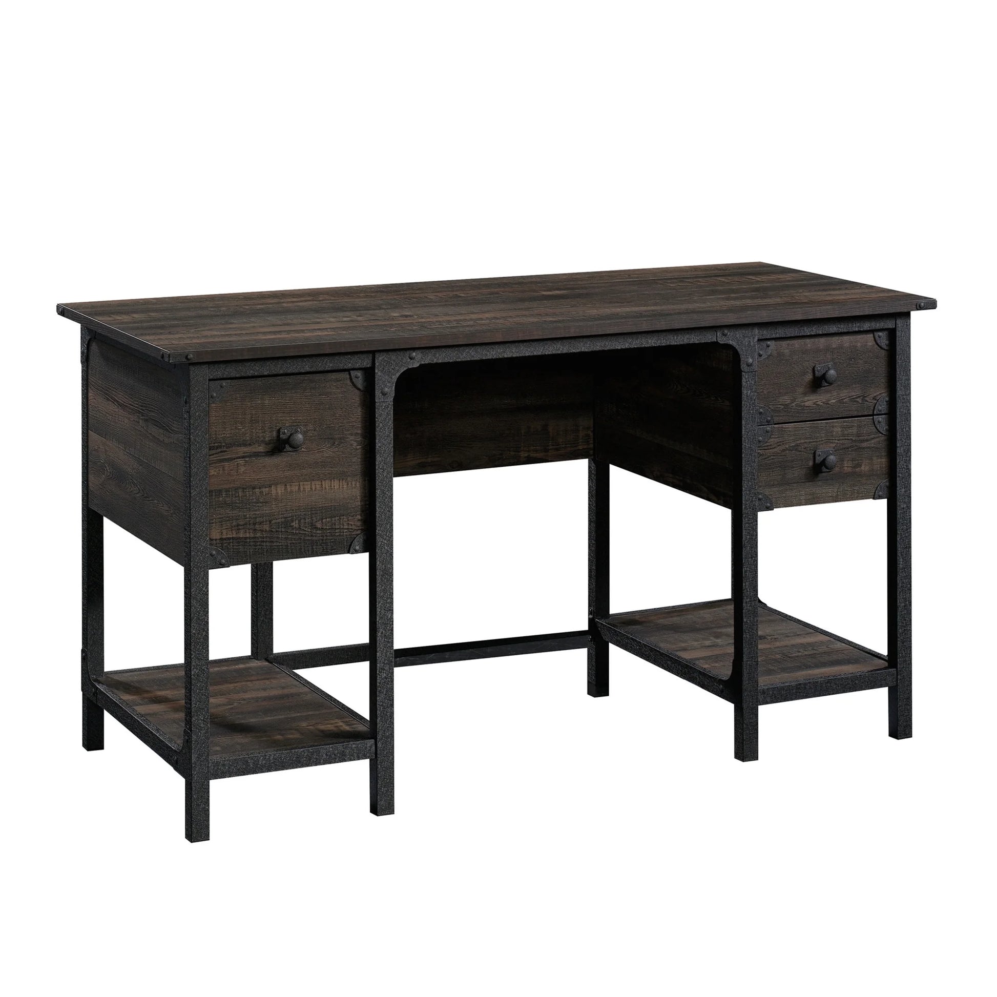 Steel River Pedestal Desk, Carbon Oak Finish