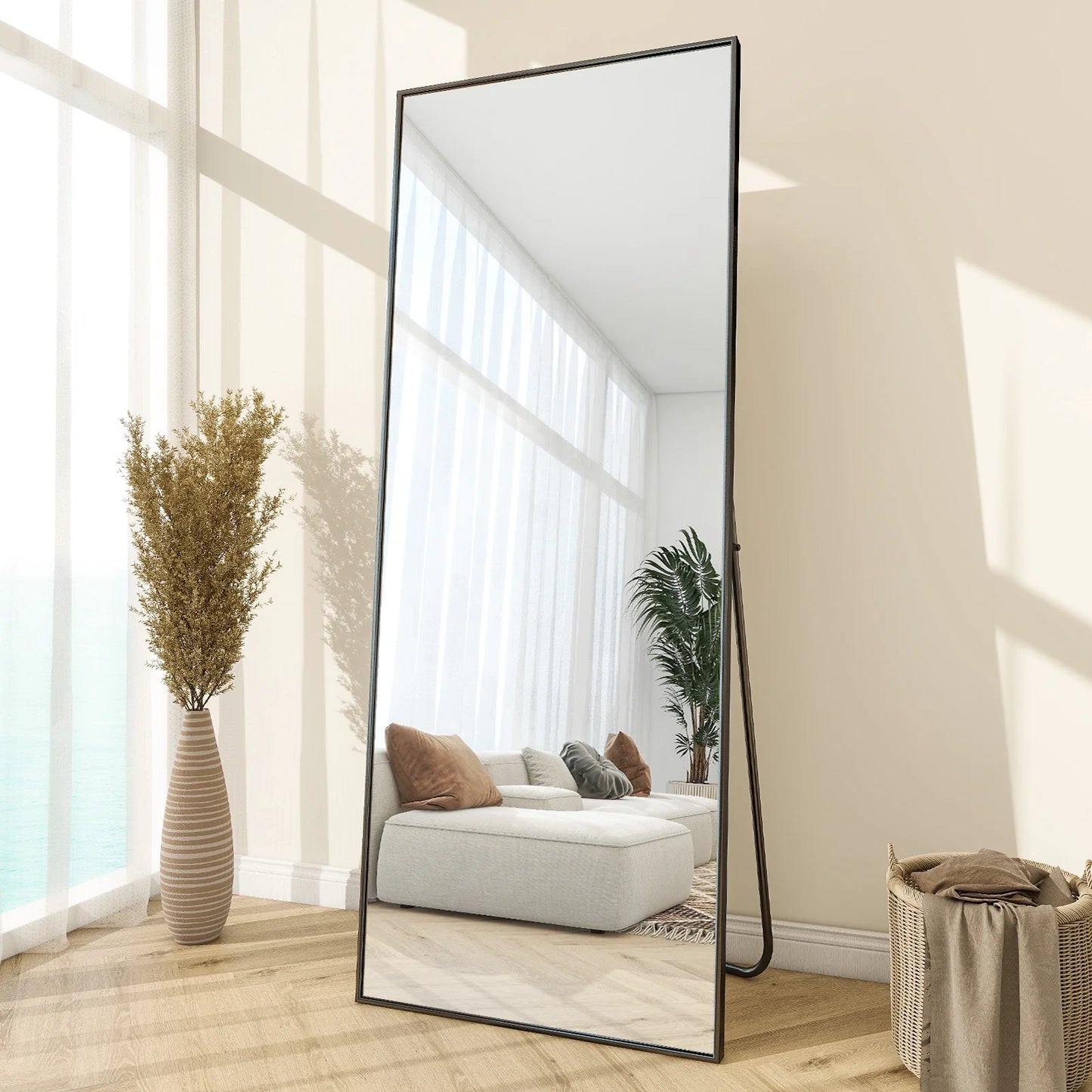 71"X26" Full Length Mirror Oversized Rectangle Body Dressing Floor Mirrors for Standing Leaning, Black