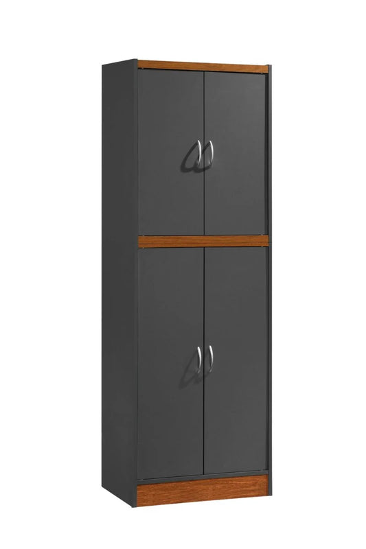 4-Door Kitchen Pantry with 4-Shelves, Chocolate-Grey