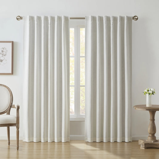 Solid Ivory Rod Pocket Back Tab Blackout Curtain Panel, 52" X 96"