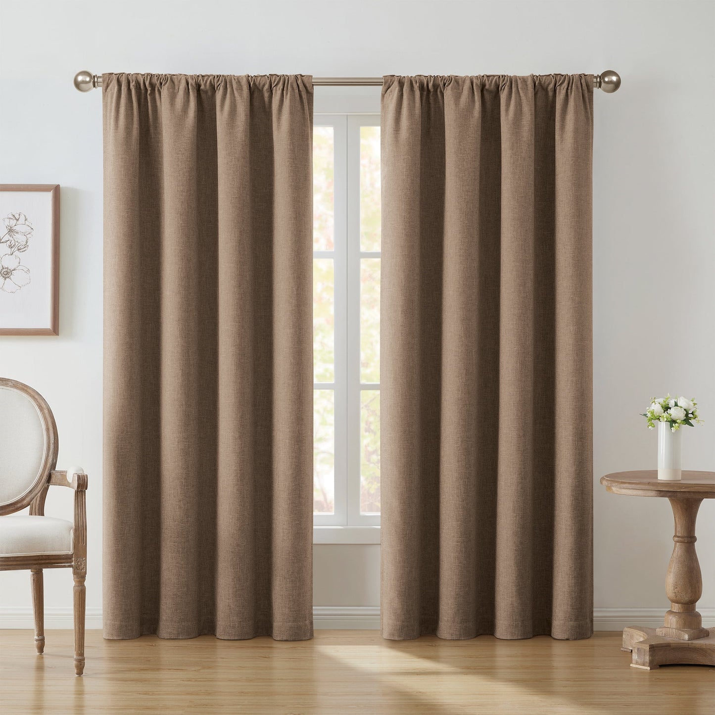 Solid Ivory Rod Pocket Back Tab Blackout Curtain Panel, 52" X 96"