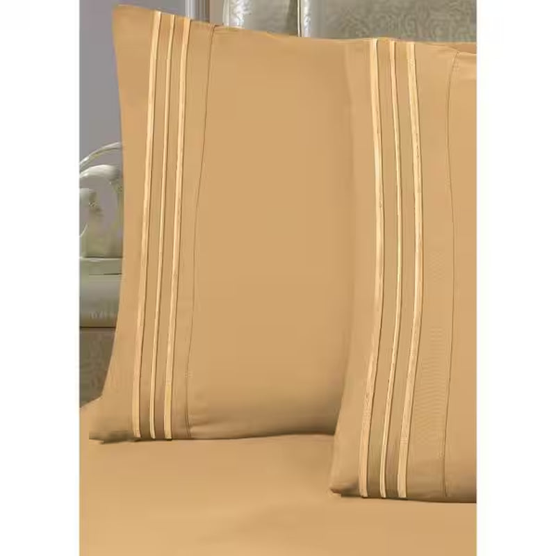 4-Piece Gold Solid Microfiber King - Split Sheet Set
