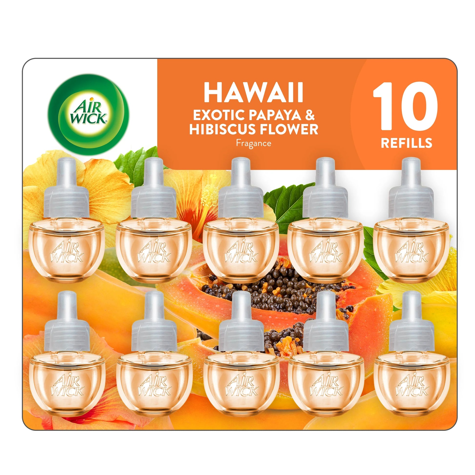 Air Wick Plug-In Scented Oil Air Freshener Warmer Refills, Hawaii Exotic Papaya and Hibiscus Flower, 10 Count