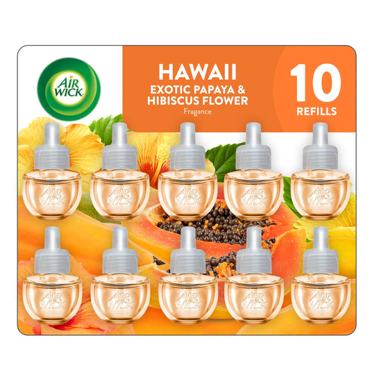 Air Wick Plug-In Scented Oil Air Freshener Warmer Refills, Hawaii Exotic Papaya and Hibiscus Flower, 10 Count