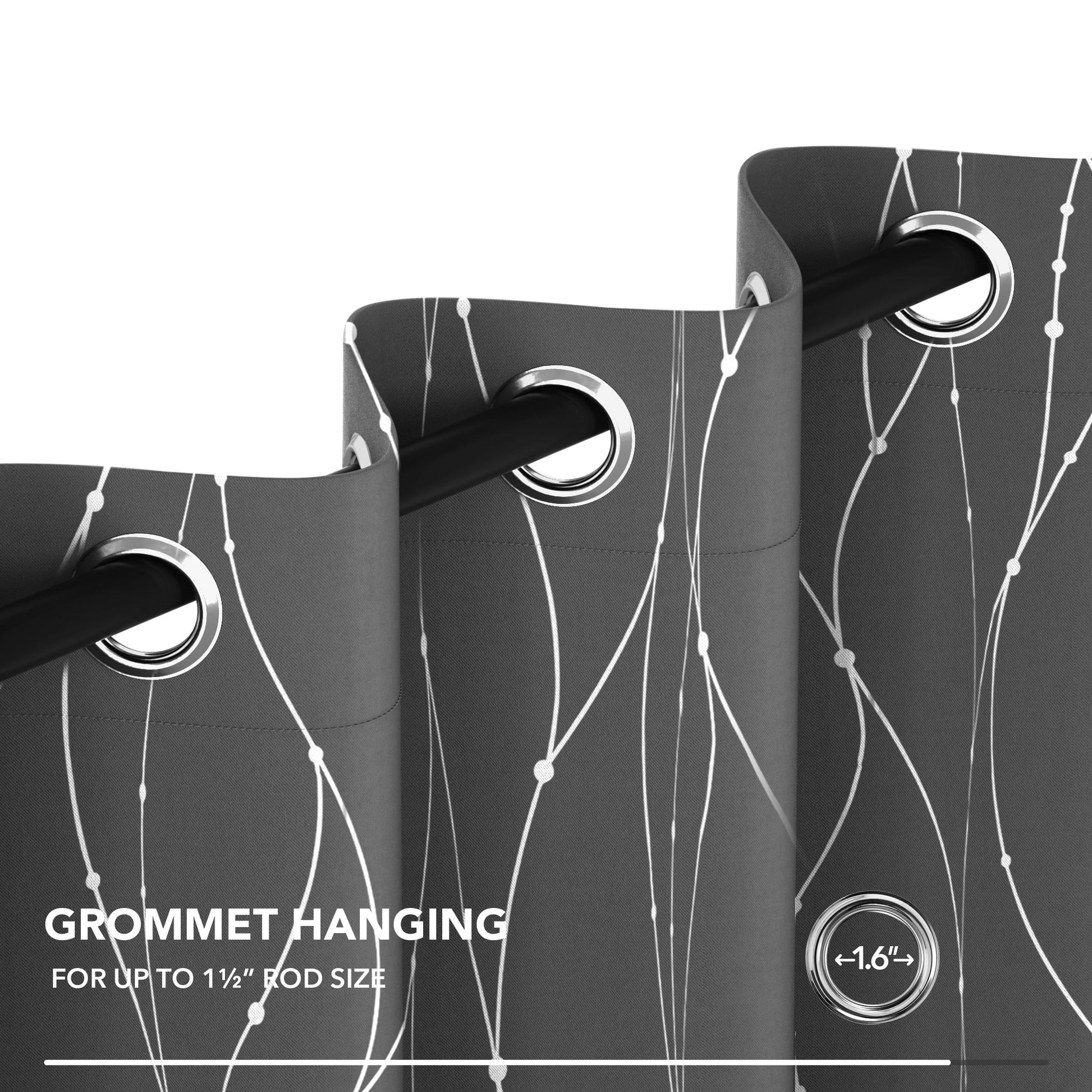 Silver Printed Blackout Curtains - 2 Panels, Wave Dots Pattern, Grommet Top, 52"X95", Thermal Insulated Drapes for Bedroom & Living Room, Gray