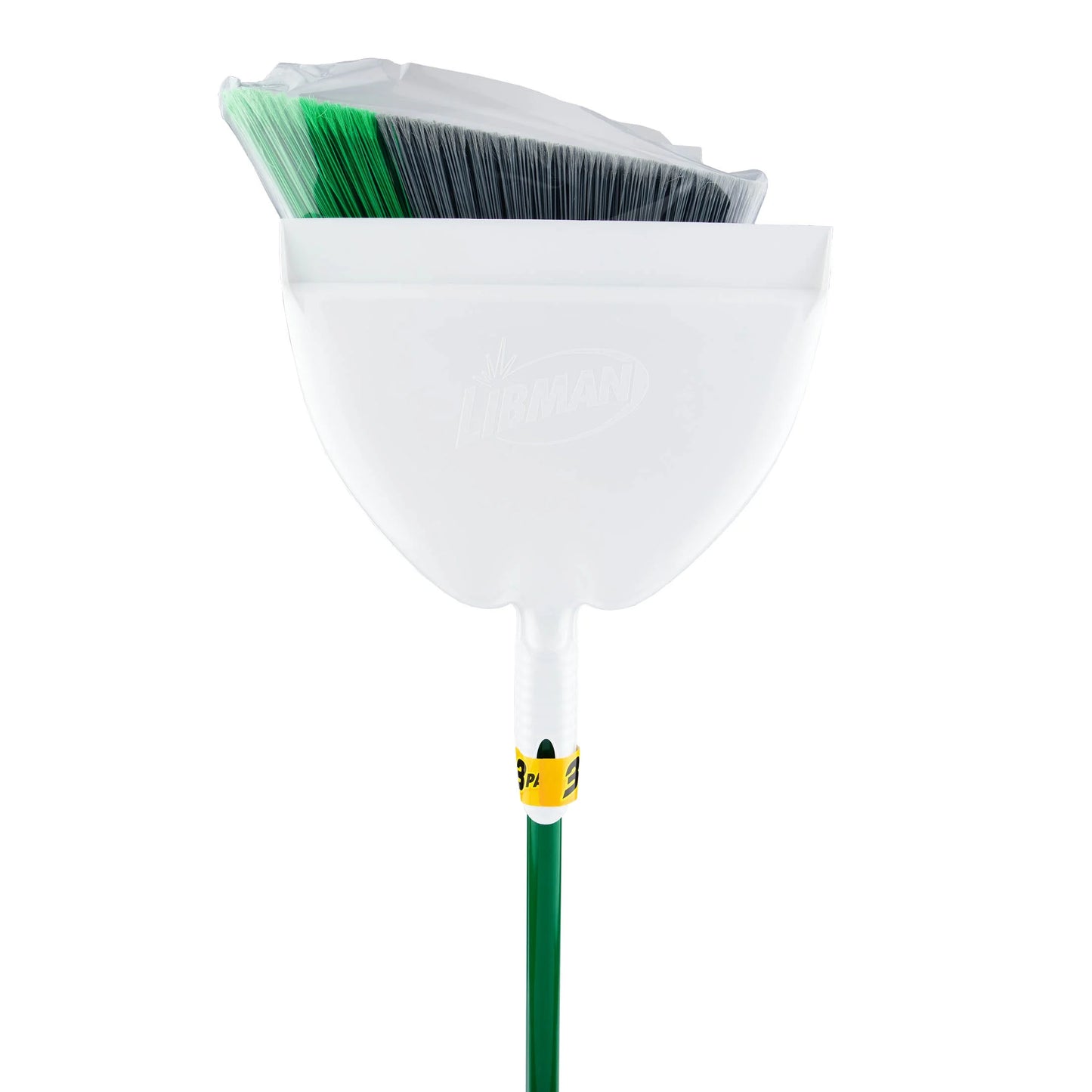 2Pk Precision Angle Brooms and Dust Pan Value Pack Green Steel Handle Dual Broom Fibers