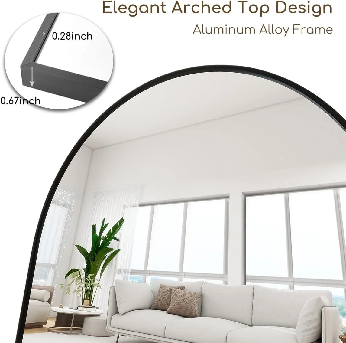 58"X18" Full Length Arch Top Mirror with Metal Frame Stand Wall Mounted, Black