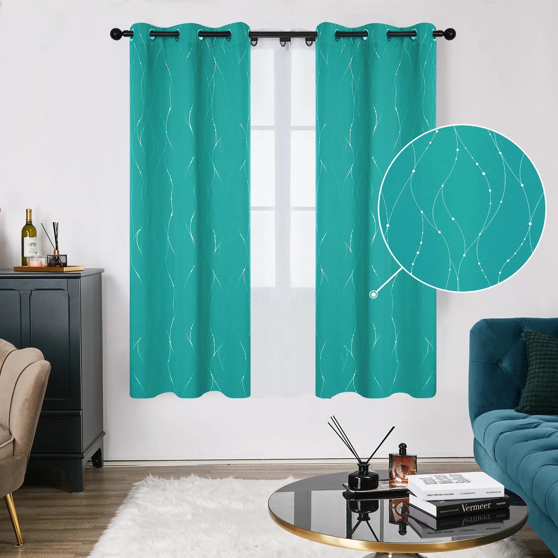 Silver Printed Blackout Curtains - 2 Panels, Wave Dots Pattern, Grommet Top, 52"X95", Thermal Insulated Drapes for Bedroom & Living Room, Gray