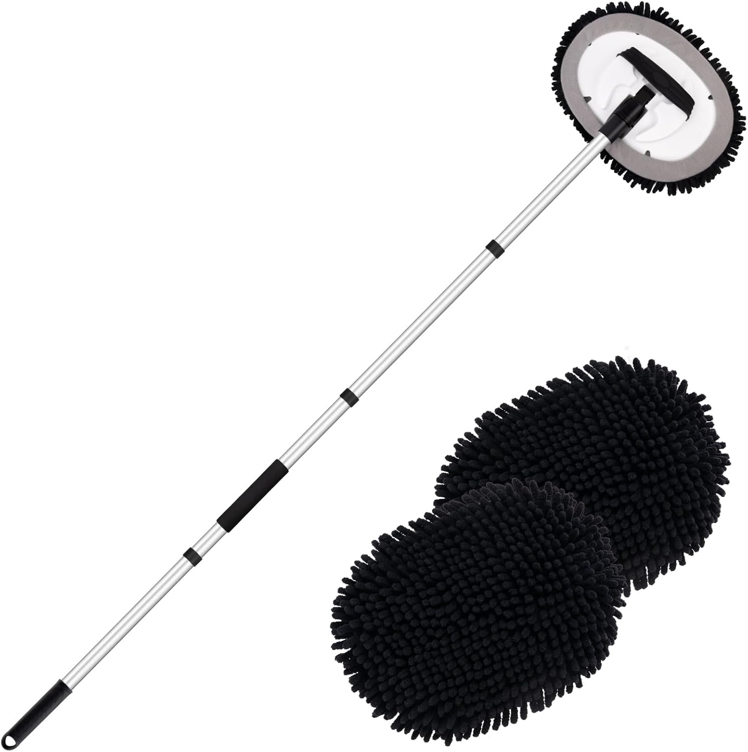 62" Car Wash Brush Kit Mitt Mop Sponge with Long Handle Chenille Microfiber Car Cleaning Brush Kit Supplies Car Washing Mop Kit Car Care Kit of Scratch-Free Replacement Head for Car RV Truck