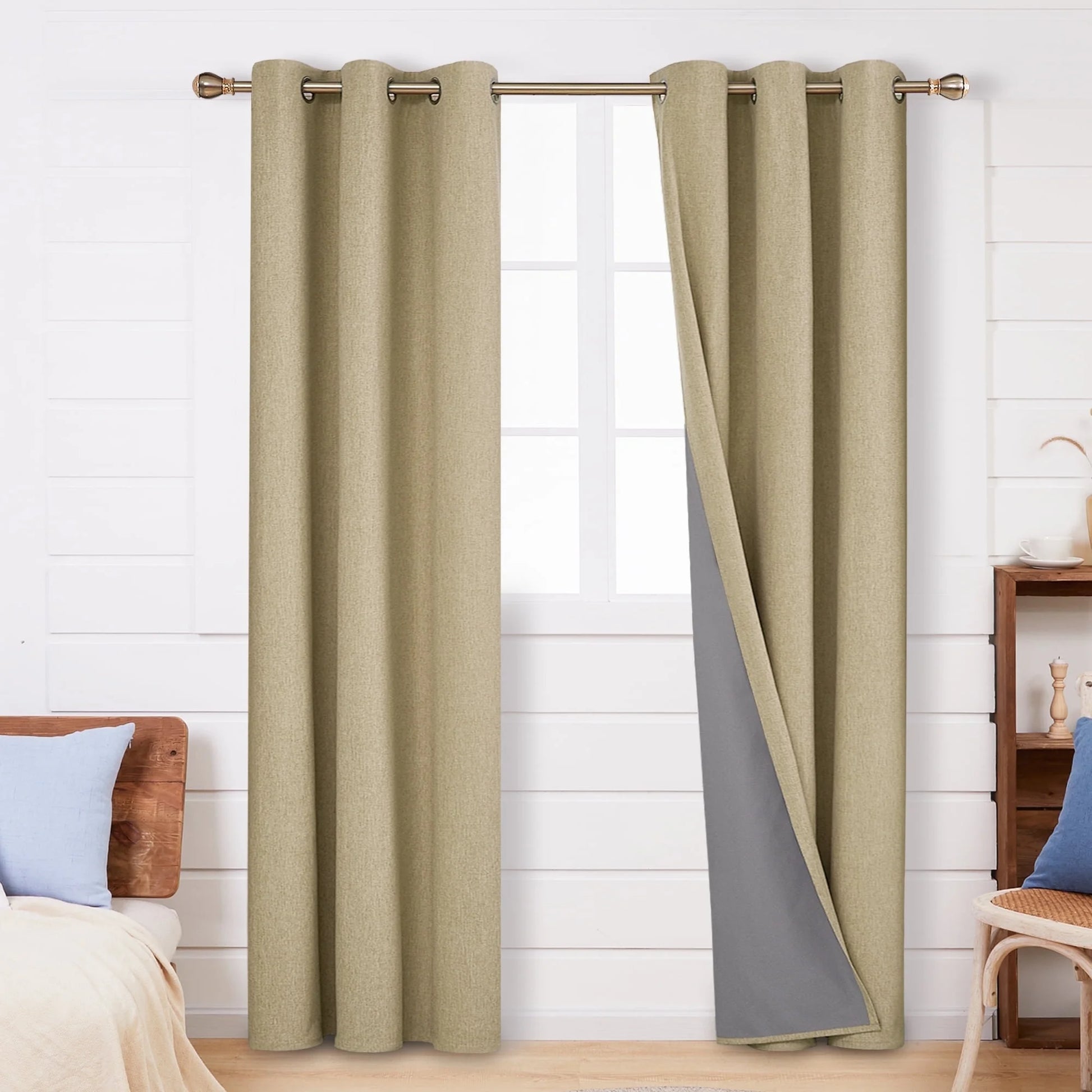 Total Blackout Curtains 2 Panels, Grommet Curtains Total Light Blocking Curtain, Soundproof Curtains for Bedroom (Khaki, 42W X 95L Inch)