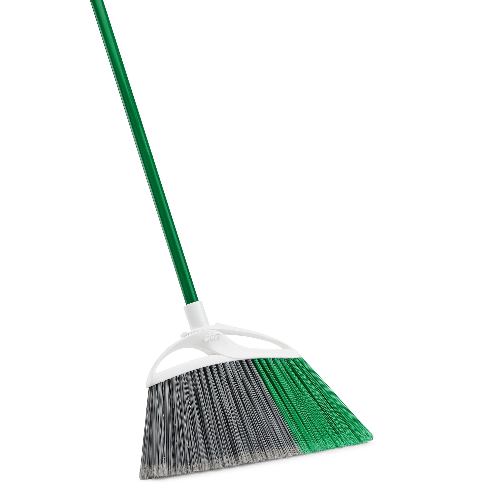 2Pk Precision Angle Brooms and Dust Pan Value Pack Green Steel Handle Dual Broom Fibers