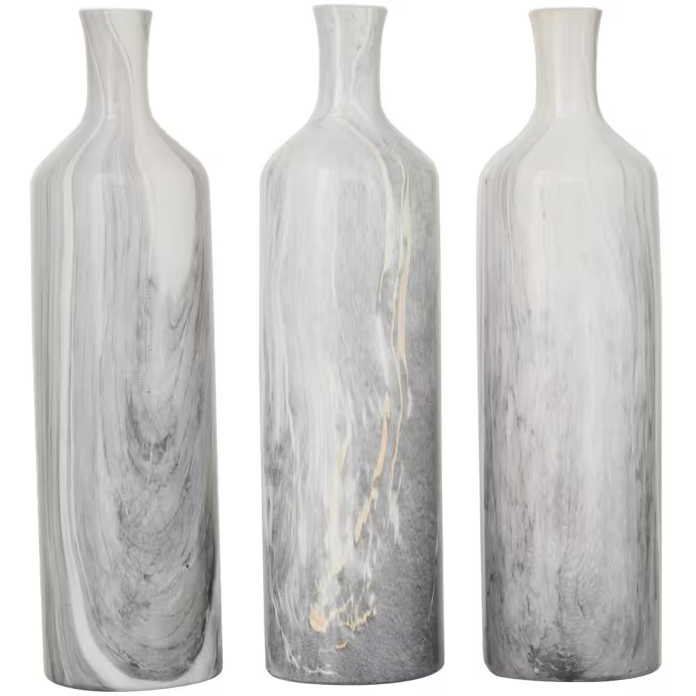 3 In., 12 In. Gray Faux Marble Ceramic Decorative Vase (Set of 3)