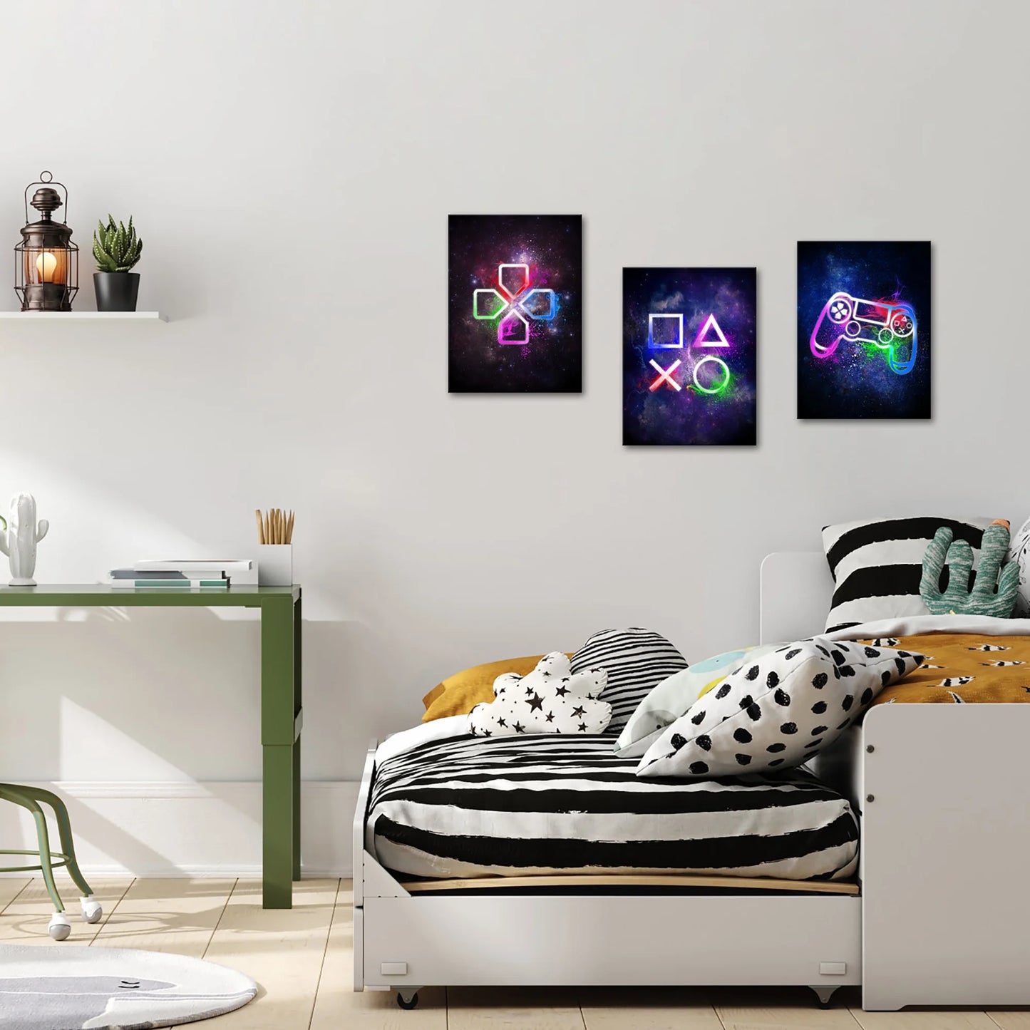 Gamer Symbol Framed Canvas Wall Art Paintings Gaming Wall Decor Prints Pictures Posters Artwork Room Decor Decoration 12"X16"X3 Pieces