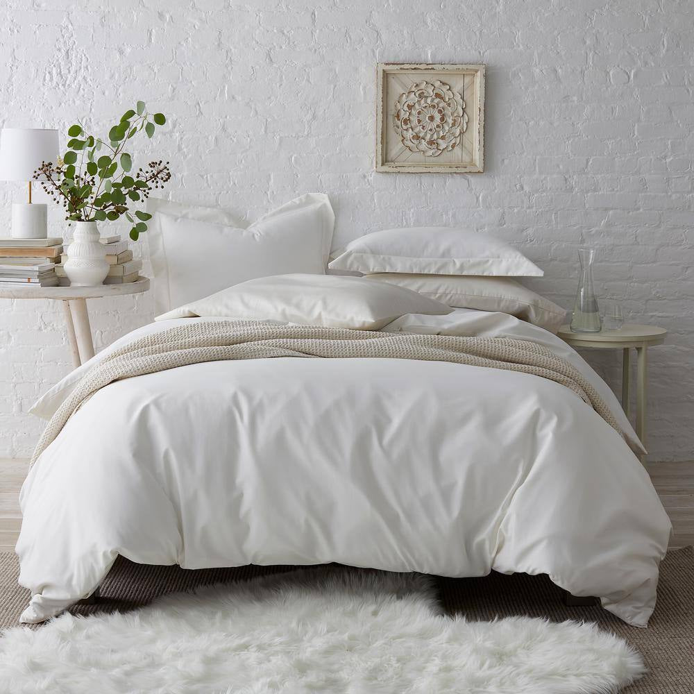 Company Cotton White Solid 300-Thread Count Wrinkle-Free Sateen Full Duvet Cover