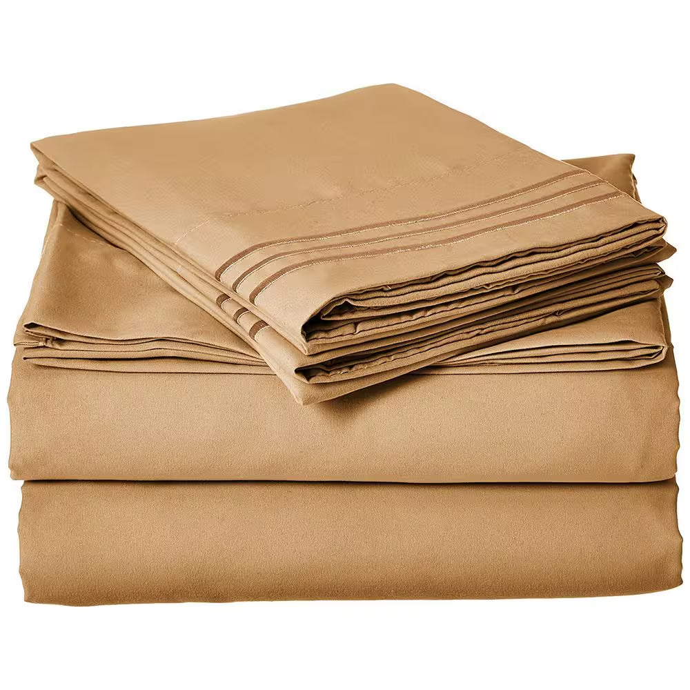 4-Piece Gold Solid Microfiber King - Split Sheet Set