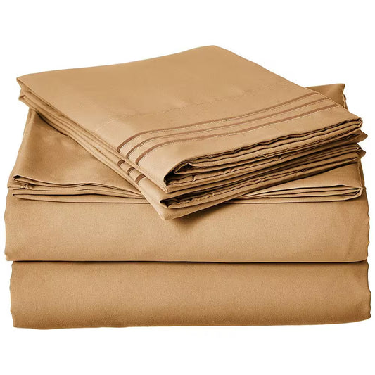 4-Piece Gold Solid Microfiber King - Split Sheet Set