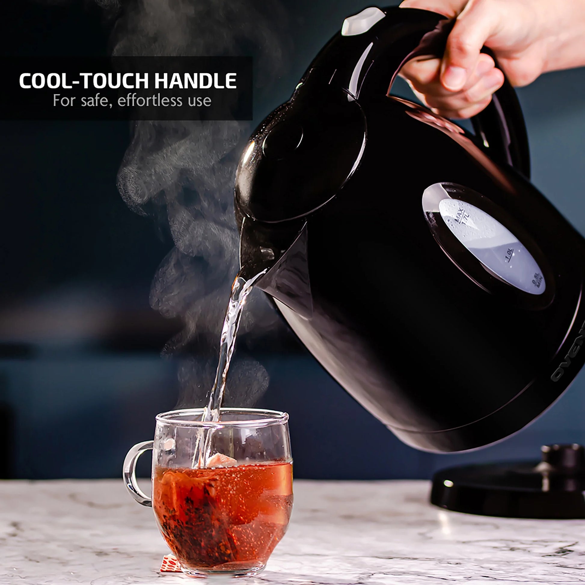 Electric Kettle Hot Water Heater 1.7 Liter - BPA Free Fast Boiling Cordless Water Warmer - Auto Shut off Instant Water Boiler for Coffee & Tea Pot - Black KP72B