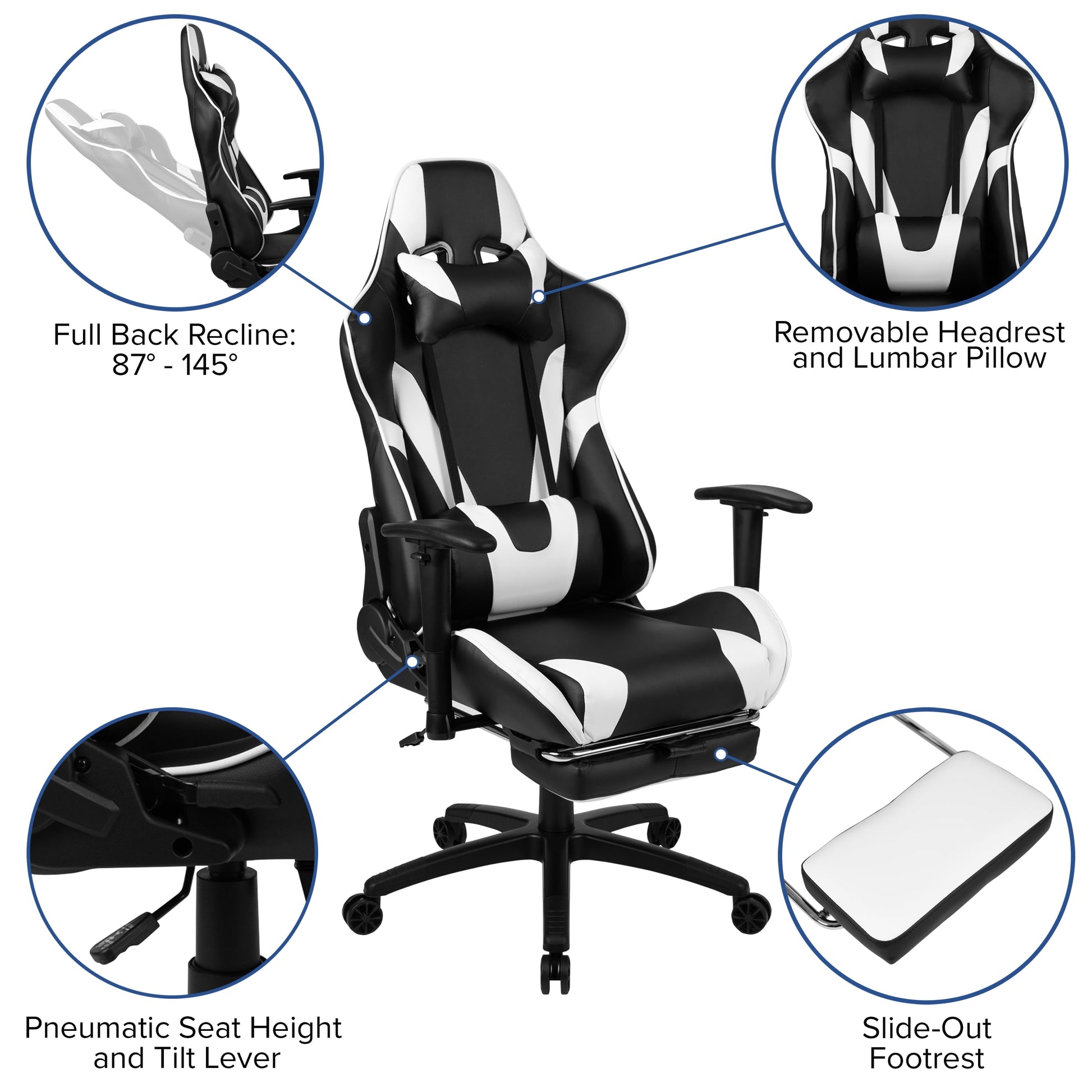 X30 Gaming Chair Racing Office Ergonomic Computer Chair with Fully Reclining Back and Slide-Out Footrest in Black Leathersoft