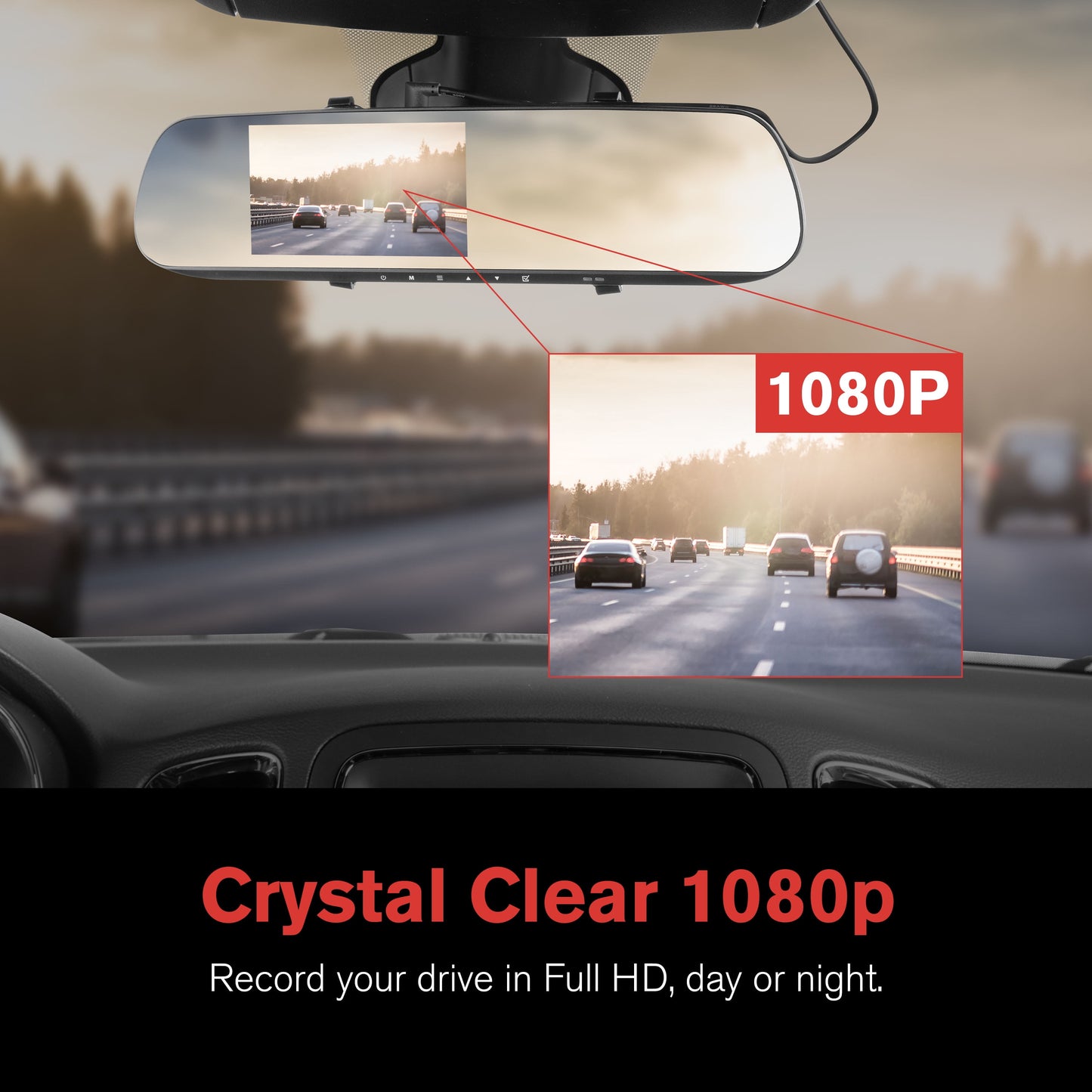 Roadcam Mirror 1080P Mirror Mount Dash Cam, Universal Compatibility with Smart G-Sensor, 4.7" Monitor, Adjustable Lens, Wide Angle View, BT533147