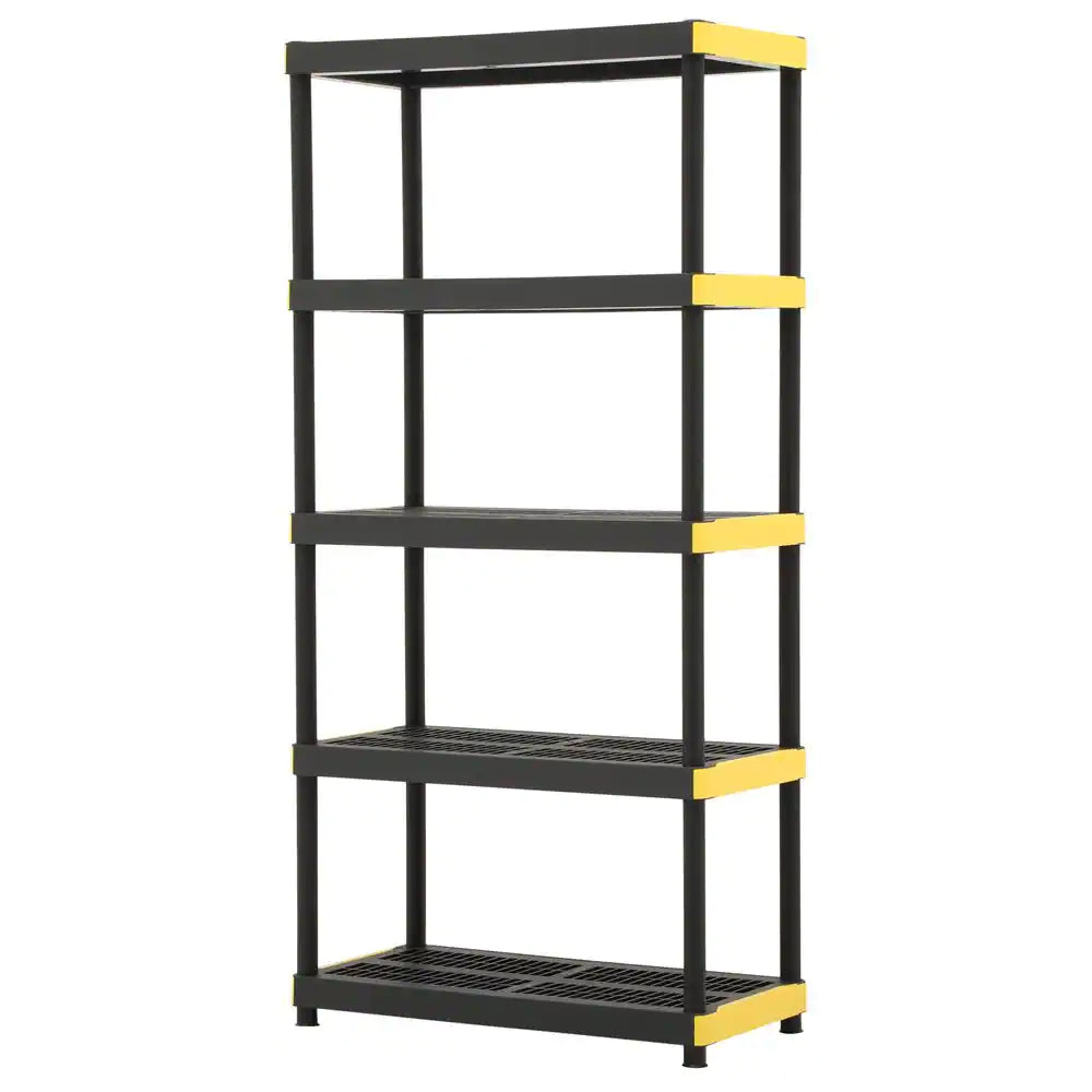 5-Tier Easy Assembly Multi-Purpose Plastic Garage Storage Shelving Unit in Black (36 In. W X 74 In. H X 18 In. D)