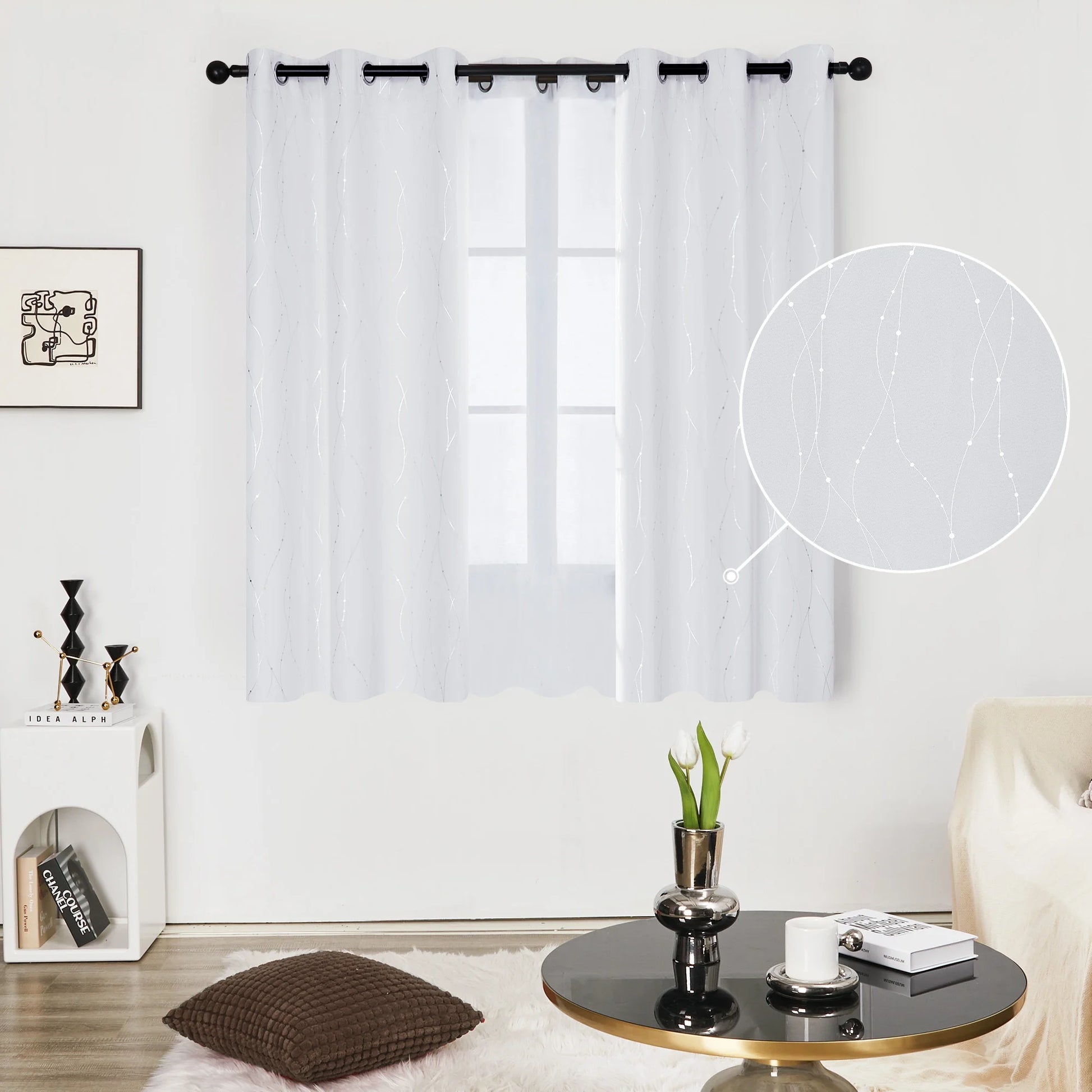 Silver Printed Blackout Curtains - 2 Panels, Wave Dots Pattern, Grommet Top, 52"X95", Thermal Insulated Drapes for Bedroom & Living Room, Gray