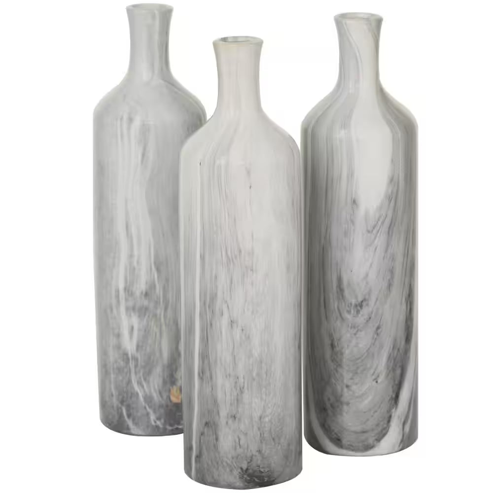 3 In., 12 In. Gray Faux Marble Ceramic Decorative Vase (Set of 3)