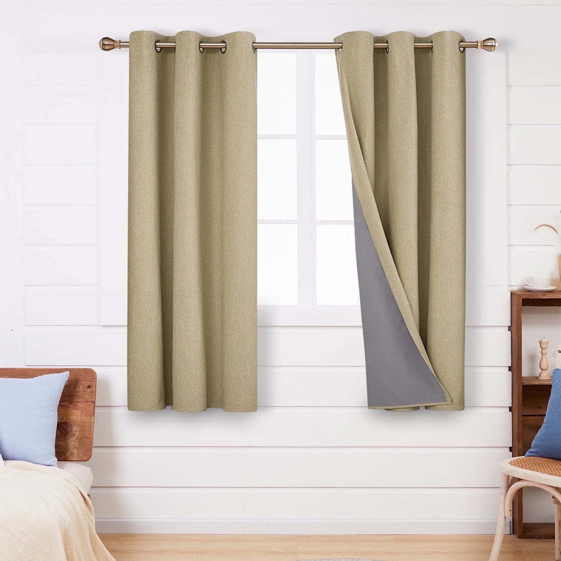 Total Blackout Curtains 2 Panels, Grommet Curtains Total Light Blocking Curtain, Soundproof Curtains for Bedroom (Khaki, 42W X 95L Inch)