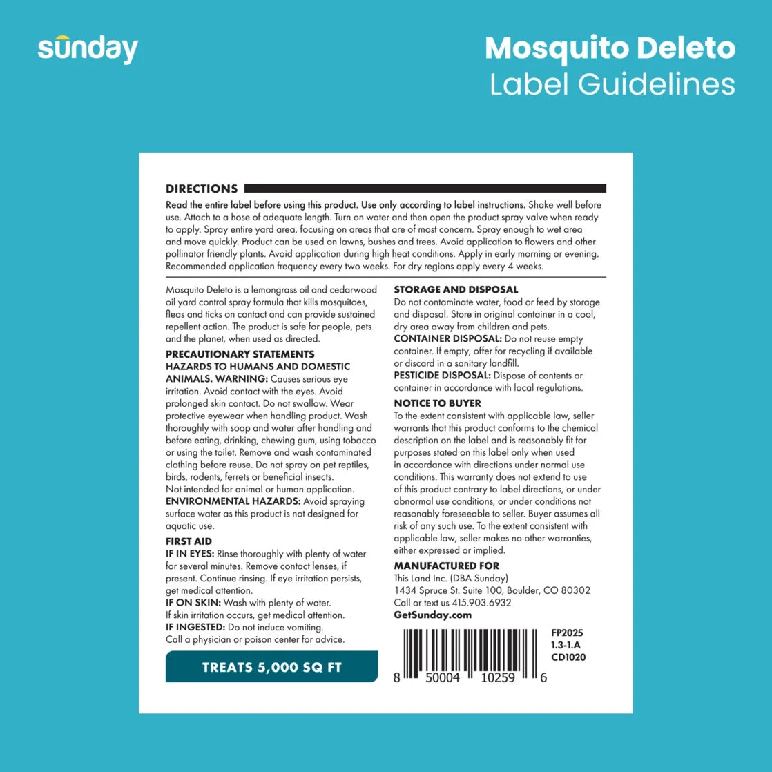 Sunday Mosquito Deleto 5,000 Sq. Ft. Plant-Based Bug Control Spray & Repellent 32 Oz.