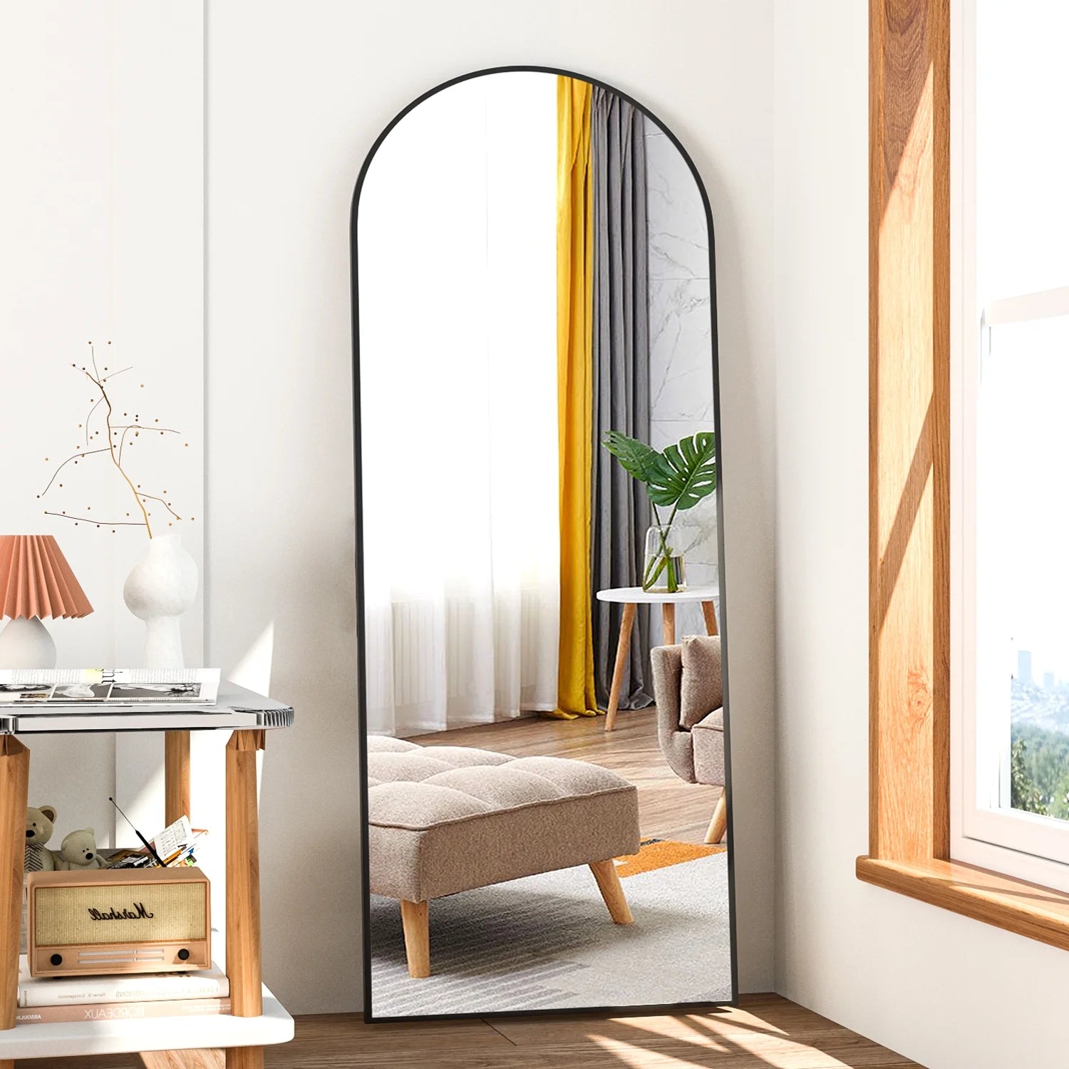 Full Length Mirror Arched Mirror, Floor Mirror with Stand, Full Body Mirror 64"X21" Gold Arch Standing Mirror Large Bedroom Mirror Standing