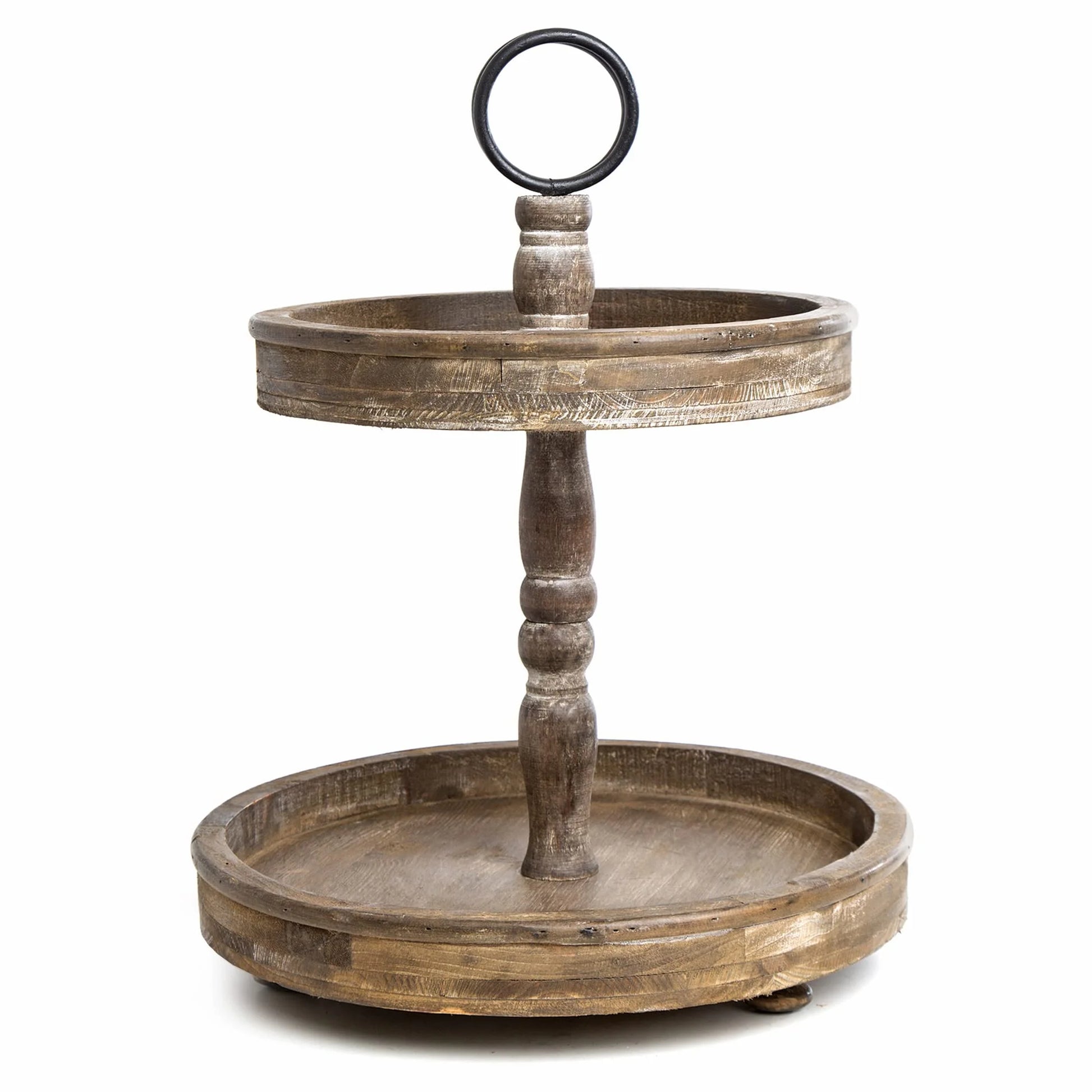 Hallocs 2 Tiered Wood Tray - Rustic Farmhouse Serving Stand for Food and Parties - Galvanized Kitchen Table Decor - Fall Tiered Tray Display (Brown)