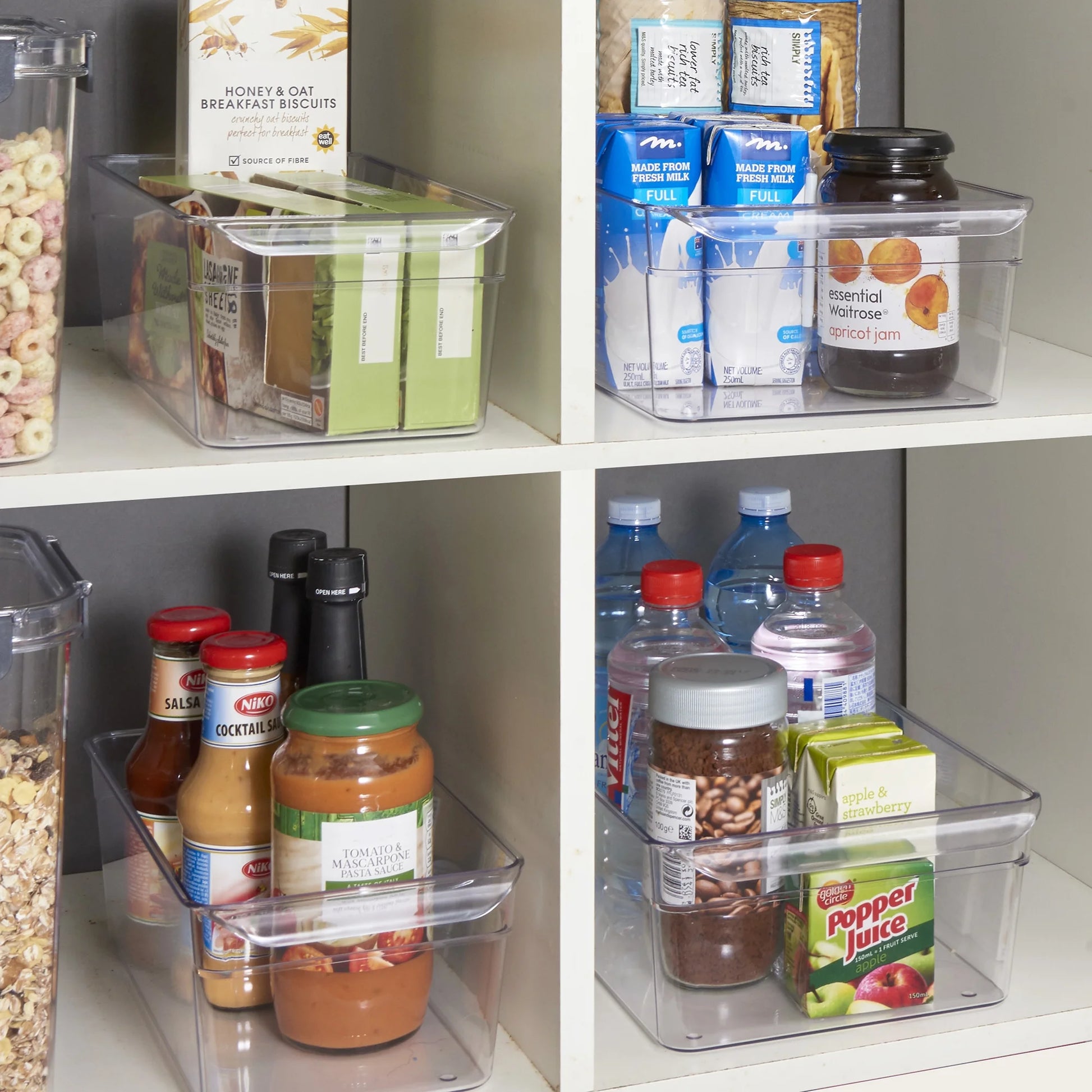 Clear Plastic Fridge Organization Bin 4-Pack Set, Various Sizes