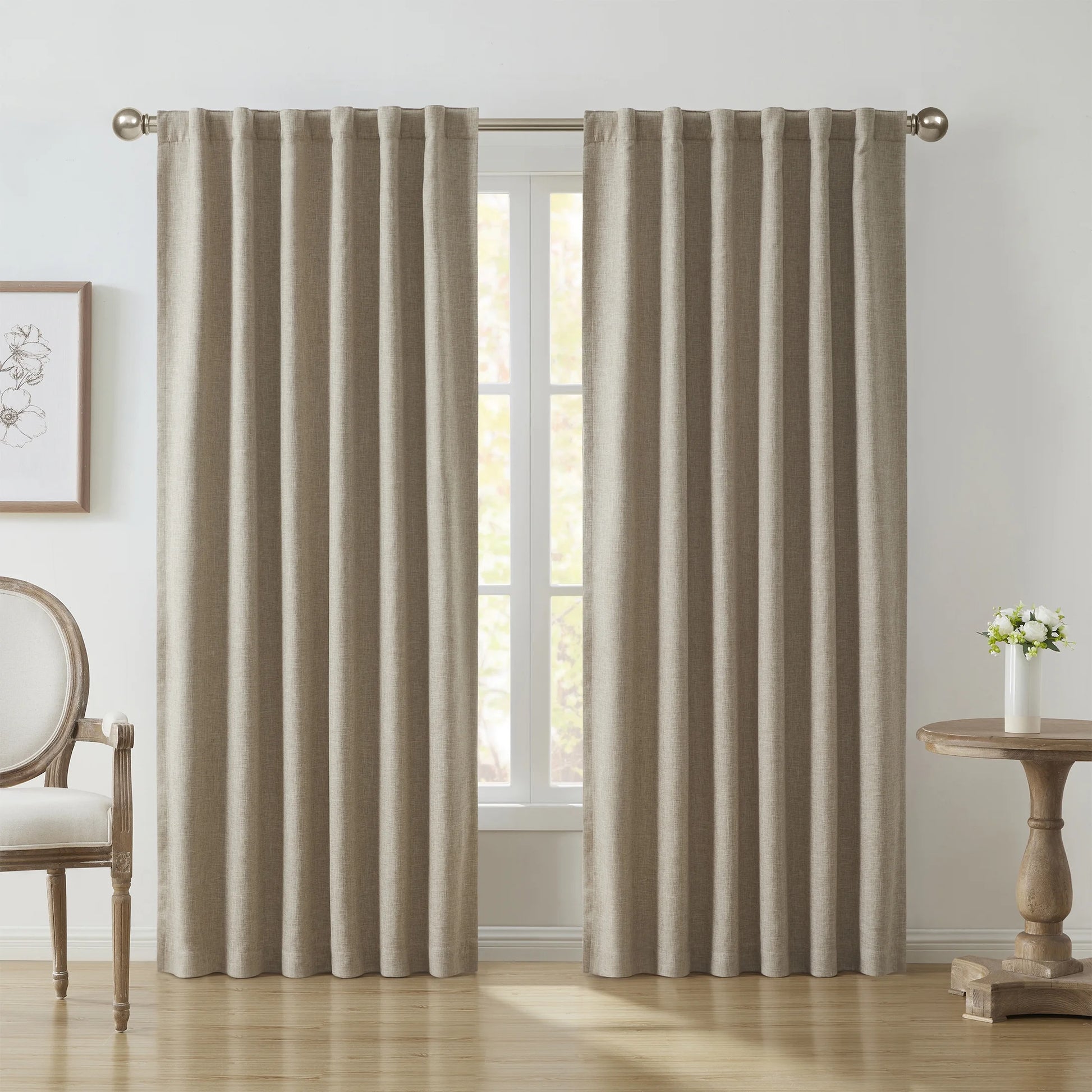 Solid Ivory Rod Pocket Back Tab Blackout Curtain Panel, 52" X 96"